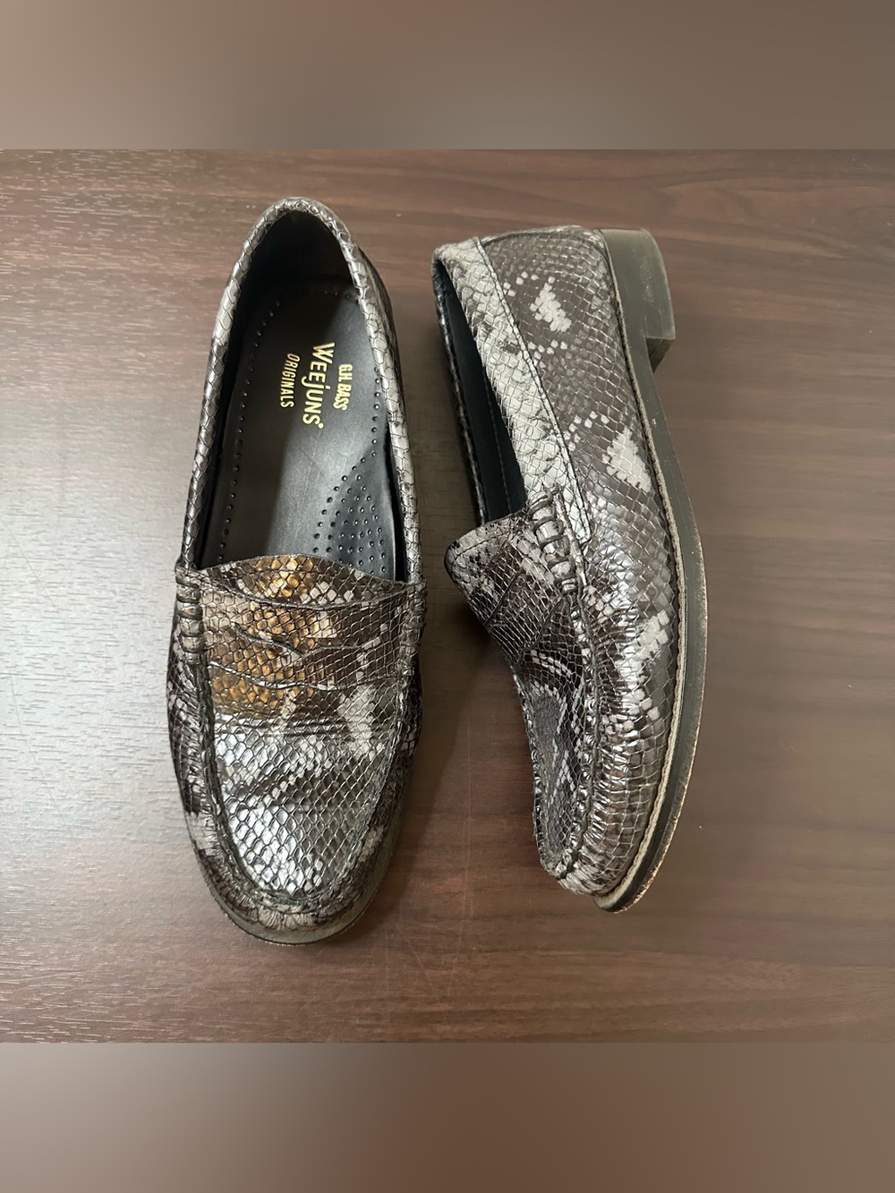 G.H. Bass Weejuns Black Leather Snakeskin Embossed Whitney Comfort Loafers 7 - Picture 13 of 14